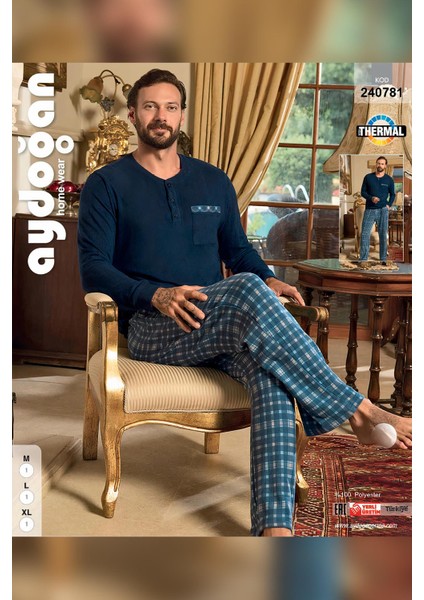 Erkek Aras Kışlık Termal Rahat Lacivert Pijama Takımı 0781 fiyatları