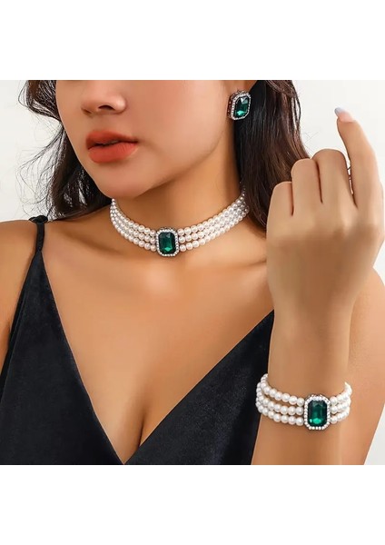 Zirkontaşlı 3 Sıra Inci Takı Seti fiyatları