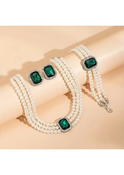 Zirkontaşlı 3 Sıra Inci Takı Seti indirimleri