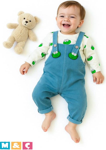Sevimli Jean Erkek Kız Bebek Bluzlu Salopet 2li Takım Baby Outfit