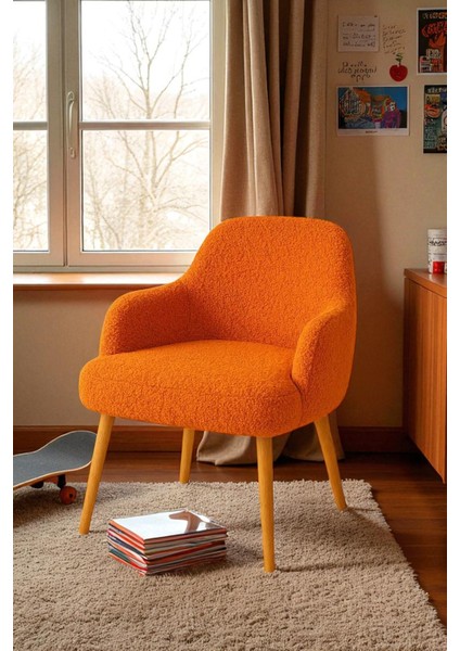 Makyaj Masası Sandalyesi, Ahşap Ayaklı, Peluş Teddy Kumaş, Dekoratif Puf Sırtlı, Berjer modelleri