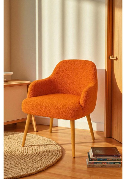 Makyaj Masası Sandalyesi, Ahşap Ayaklı, Peluş Teddy Kumaş, Dekoratif Puf Sırtlı, Berjer fırsatları