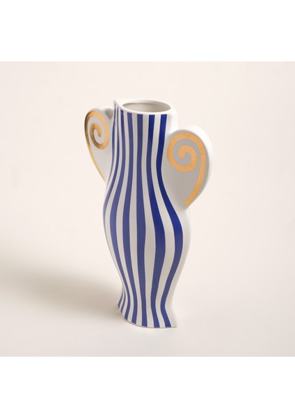 Longhu Seramik Vazo 24X10X36 cm Mavi - Altın