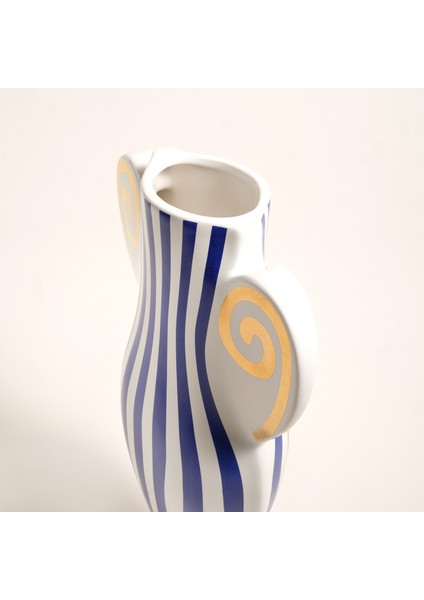 Longhu Seramik Vazo 24X10X36 cm Mavi - Altın