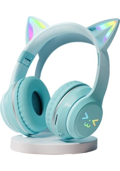 Yeni Degrade Renkli Kedi Kulaklı Bluetooth Kulaklık Başa Takılan Cep Telefonu Kablosuz Oyun Müzik Kulaklığı (Yurt Dışından)