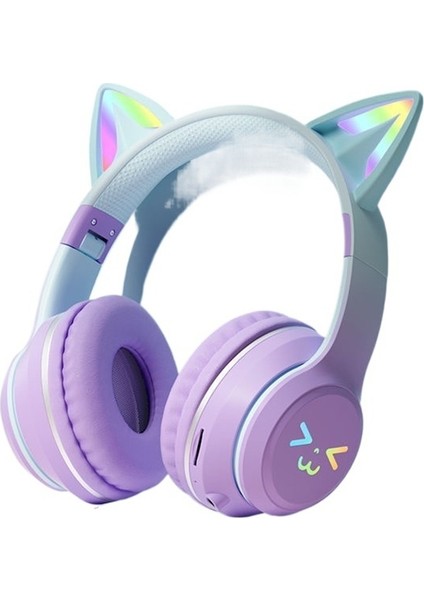Yeni Degrade Renkli Kedi Kulaklı Bluetooth Kulaklık Başa Takılan Cep Telefonu Kablosuz Oyun Müzik Kulaklığı (Yurt Dışından)