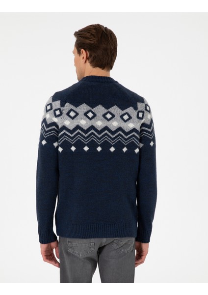 Erkek Lacivert Slim Fit Çeyrek Yaka Triko Kazak 50296448-VR033 indirimleri