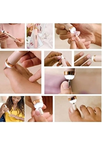 5in1 LED Işıklı USB Şarjlı Tırnak Törpü Seti El Tırnak Bakımı için 5 Fonksiyon