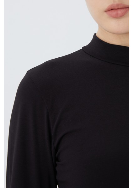 Balıkçı Yaka Uzun Kol Kadın Body T-Shirt 2047