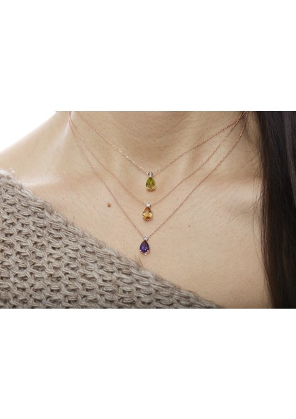 Pdy00843-0373 Pırlanta Damla Ametist Kolye