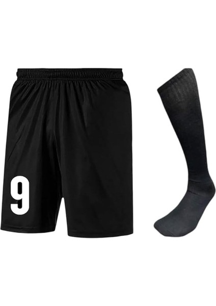 Erkek Siyah Futbol Şortu ve Çorabı Seti - Numara Baskılı Spor Kombin (9 Numara) fiyatları