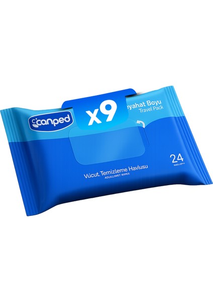 Vücut Temizleme Havlusu Seyahat Paket 24 Lü x 9 Adet.