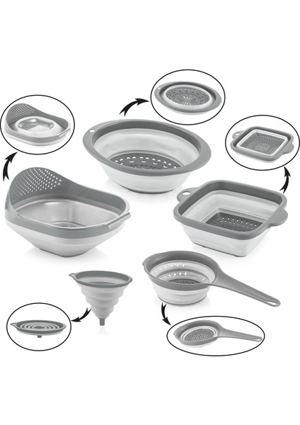 Katlanır Akordeon Süzgeç Seti 5 Parça Ergonomik Çok Amaçlı Süzgeç Çeyiz Seti fiyatları