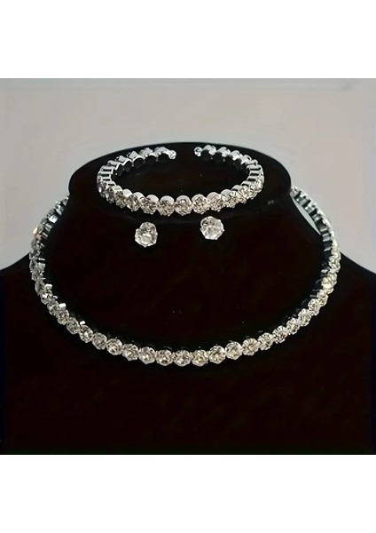 Diva Altın Kaplama Zirkon Taşlı Takı Seti Kolye Küpe Bileklik Seti Abiye Set Düğün Nişan Seti