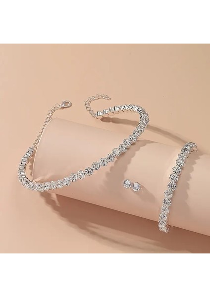 Diva Altın Kaplama Zirkon Taşlı Takı Seti Kolye Küpe Bileklik Seti Abiye Set Düğün Nişan Seti fırsatları