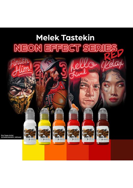 Melek Neon Effect Series Red 6'lı Set - World Famous Ink Dövme Boyası - 1OZ/30ML