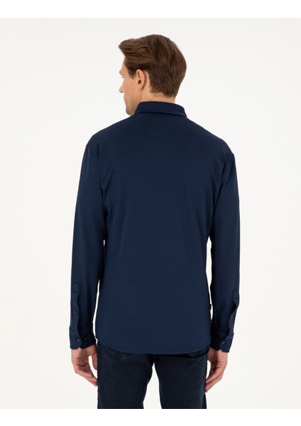 Erkek Lacivert Slim Fit Örme Gömlek 50293240-VR033 indirimleri