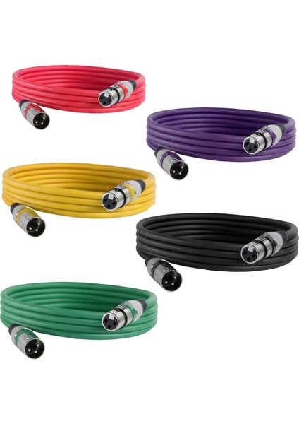 MXL-3M-5X Kaliteli XLR TO XLR 3 mt. Mikrofon Kablosu (5 Adet 5 Renk)