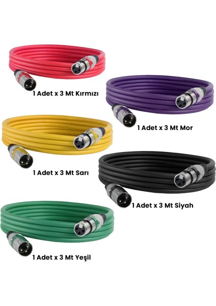 MXL-3M-5X Kaliteli XLR TO XLR 3 mt. Mikrofon Kablosu (5 Adet 5 Renk) fiyatları