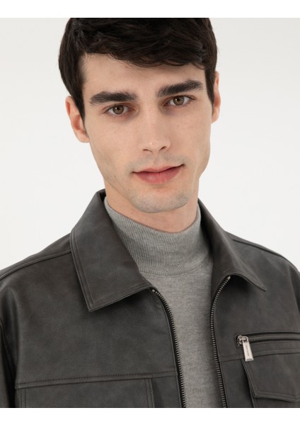 Erkek Lacivert Gömlek Yaka Suni Deri Ceket 50300561-200 fiyatları