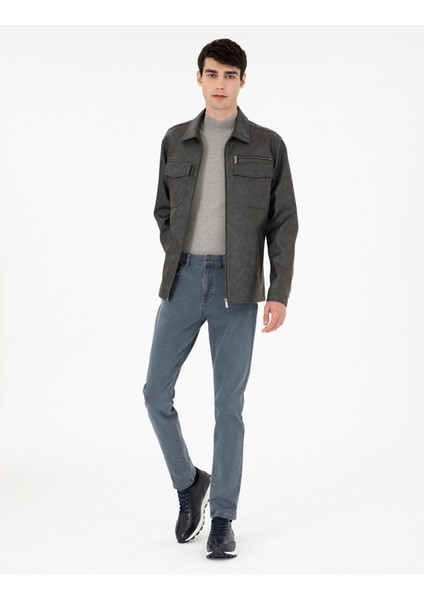 Erkek Lacivert Gömlek Yaka Suni Deri Ceket 50300561-200 fırsatları