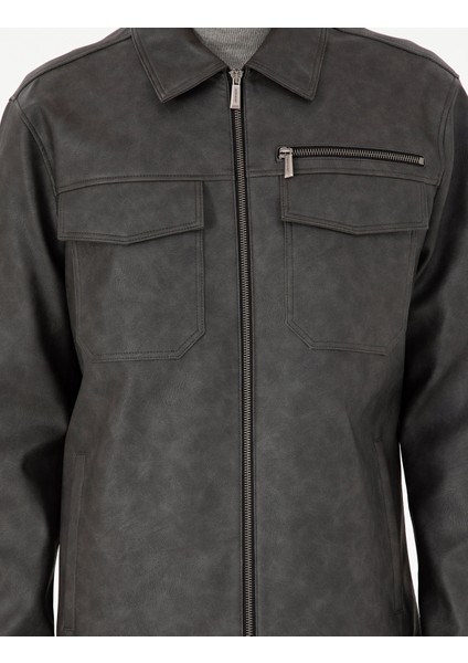 Erkek Lacivert Gömlek Yaka Suni Deri Ceket 50300561-200