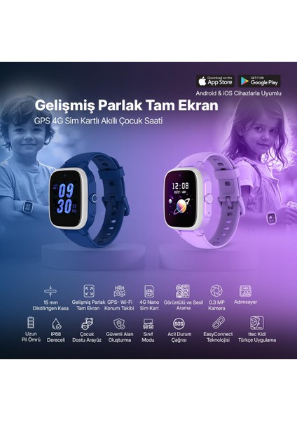 Kidi Lite GPS 4G Sim Kartlı Akıllı Çocuk Saati Lacivert 2KSW01