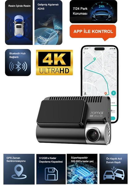 Yükseltilmiş Araç Kamerası A800SE, 4K Ultra Hd Çözünürlük, Süper Gece Görüşü, Süper Kapasitör, Geliştirilmiş Ön Bellekli Acil Kayıt, 5 Modlu Adas, Daha Hızlı Wi-Fi 6 Araç Kamerası, Sesli Kontrol