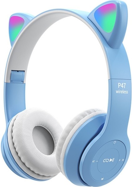 P47m Kedi Kulaklı Çocuk Başa Takılan Bluetooth Kulaklık Cep Telefonu Kablosuz Oyun Katlanabilir Kart Çağrı Kulaklığı (Yurt Dışından)