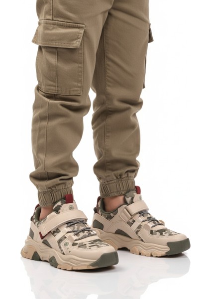 Krem-Haki-Bordo Cırtlı Çocuk Spor Ayakkabı 2021 F modelleri