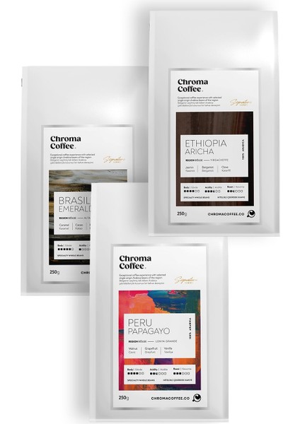 Signature Series Çekirdek Kahve Seti-5 %100 Nitelikli Arabica 3X250GR