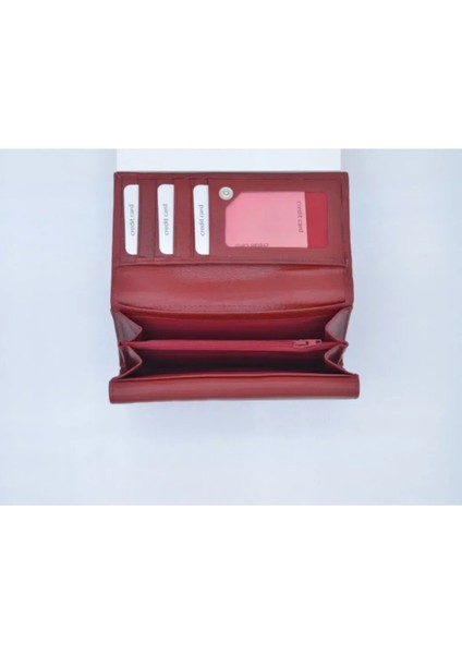Kadın Kırmızı Hakiki Deri Çok Bölmeli Cüzdan modelleri