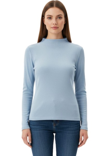 Mavi Yarım Boğaz Uzun Kollu Body 2069