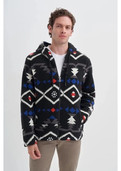 Vintage Desenli Kürklü Regular Fit Kapüşonlu Sweat HIRKA-50940