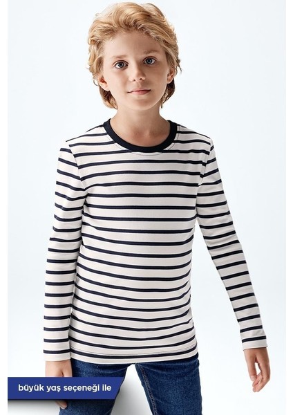Erkek Çocuk Interlok Uzun Kollu T-Shirt Ekru Renk