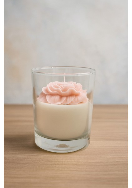 Cam Bardakta Şakayık Dekoratif Soya Mum (Peony)