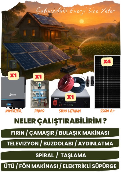11 Kw Monofaze Güneş Paneli Sistemi (2,2 Kwp/5,12 Kwh Depolama) - 4P11K1L-D