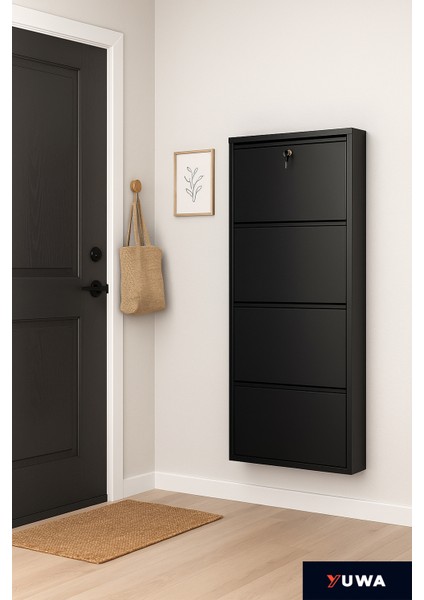 3’lü Siyah Renk Metal Ayakkabılık Çok Amaçlı Organizatör Metal Dolap