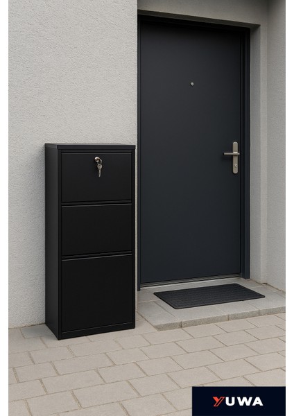 3’lü Siyah Renk Metal Ayakkabılık Çok Amaçlı Organizatör Metal Dolap