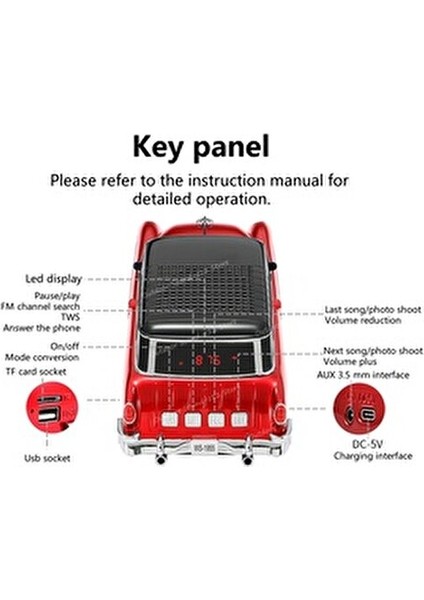 1955 Model Klasik Araba Bluetooth Hoparlör Speaker 10 Watt Fm Radyo Sd Kart USB