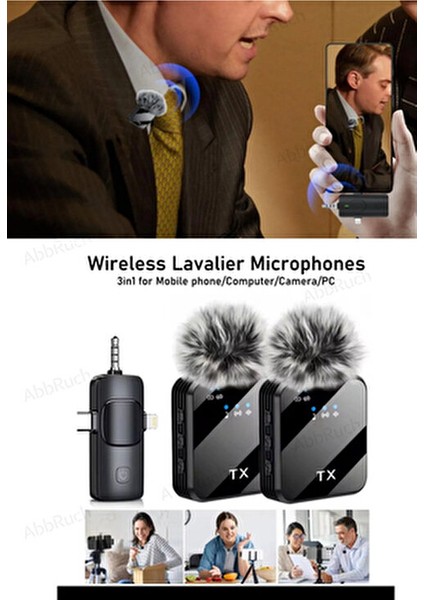 By Sabron 2 Adet F11 Profesyonel Kablosuz Yaka Mikrofonu 3in1 Mikrofon Type-C/lightning/jack modelleri