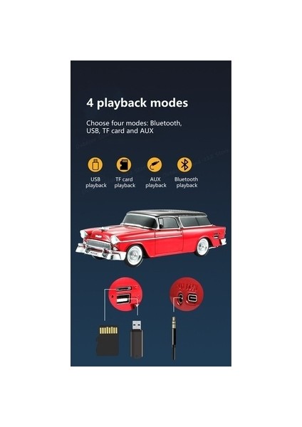 1955 Model Klasik Araba Bluetooth Hoparlör Speaker 10 Watt Fm Radyo Sd Kart USB indirimleri