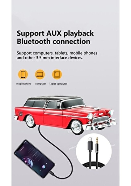 1955 Model Klasik Araba Bluetooth Hoparlör Speaker 10 Watt Fm Radyo Sd Kart USB