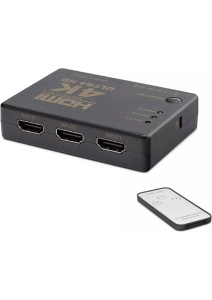 HDX1308 3 Port HDMI Switch 3giriş 1çıkış 4K Kumandalı