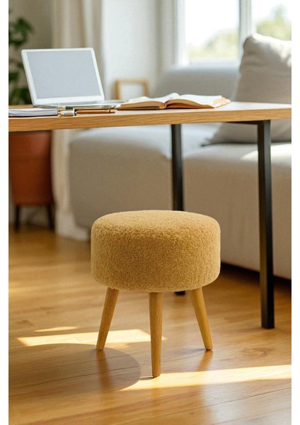 Puf Dekoratif Çok Amaçlı Silindir Ahşap Ayaklı Puf Bench Koltuk