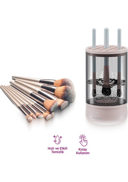 PBS703 Kablolu Makyaj Fırçası Temizleme Cihazı 200ML Pembe modelleri