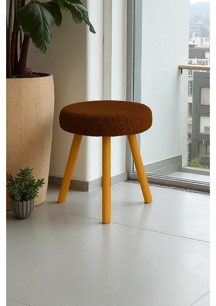 Puf Gürgen Ahşap Retro Ayaklı Dekoratif Teddy KumaşPuf Tabure Bench Sehpa Sandelye