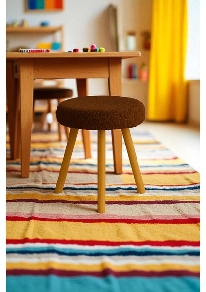 Puf Gürgen Ahşap Retro Ayaklı Dekoratif Teddy KumaşPuf Tabure Bench Sehpa Sandelye fırsatları