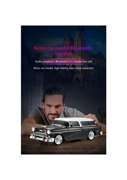1955 Model Klasik Araba Bluetooth Hoparlör Speaker 10 Watt Fm Radyo Sd Kart USB