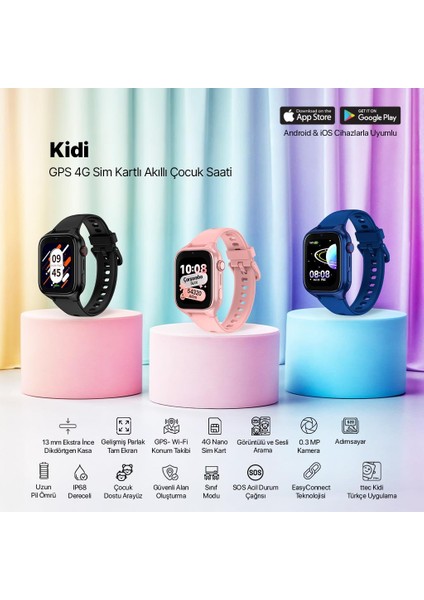 Kidi GPS 4G Sim Kartlı Akıllı Çocuk Saati Pembe 2KSW02 fiyatları